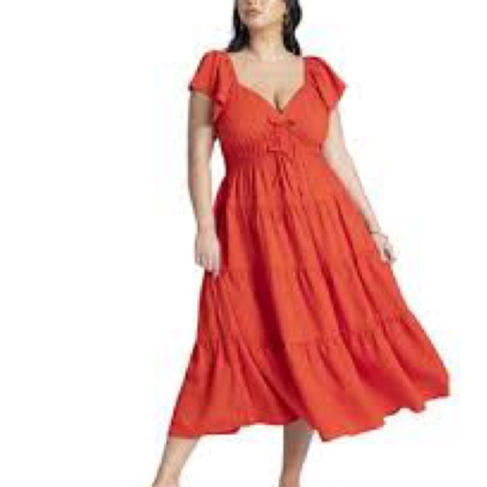 Eloquii Coral Midi Dress
